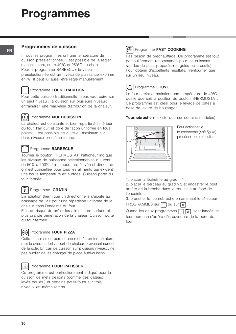 Programmes | Hotpoint Ariston FZ 99 P.1 /HA User Manual | Page 30 / 60