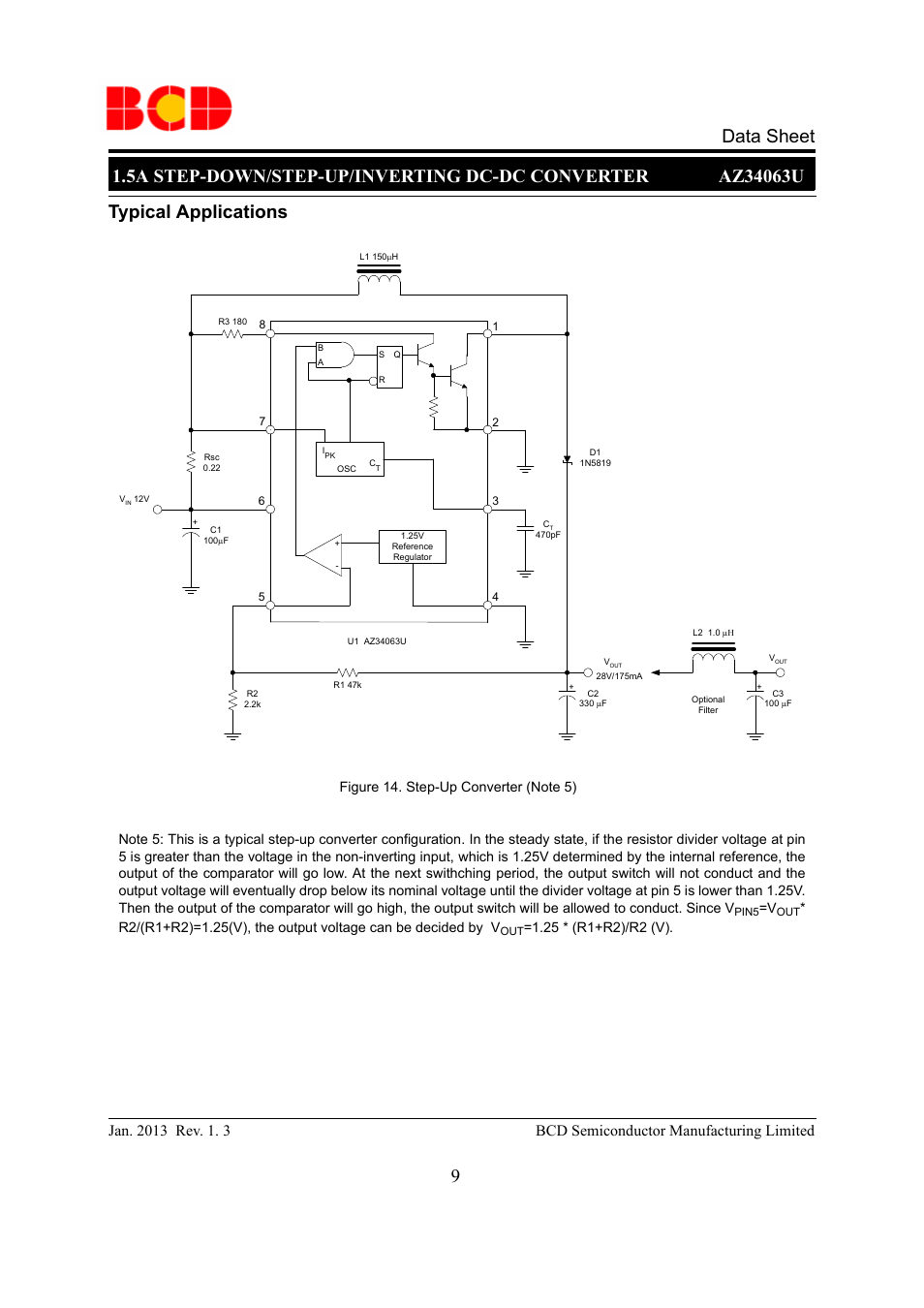 Data sheet typical applications | Diodes AZ34063U User Manual | Page 9 / 14