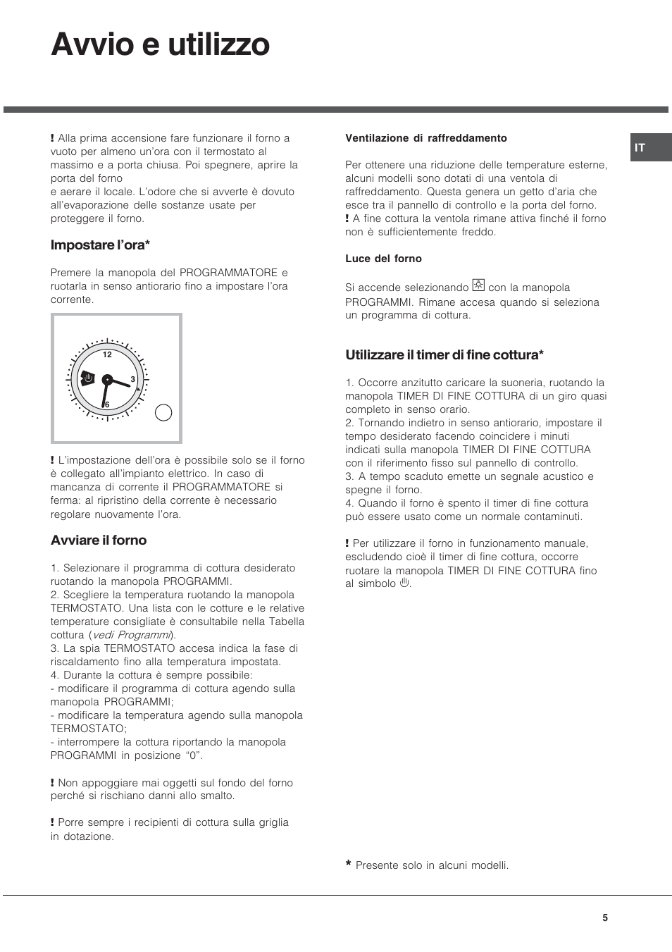 Avvio e utilizzo, Impostare l'ora, Avviare il forno | Hotpoint Ariston FT  850.1/HA User Manual | Page 5 / 56