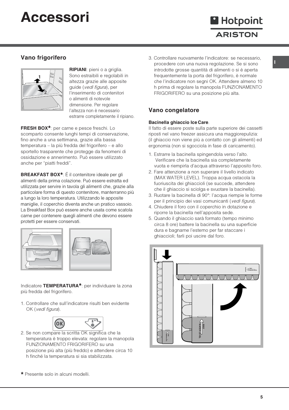 Accessori, Vano frigorifero, Vano congelatore | Hotpoint Ariston Combiné  NMBL 1922 CVW-HA User Manual | Page 5 / 60 | Original mode