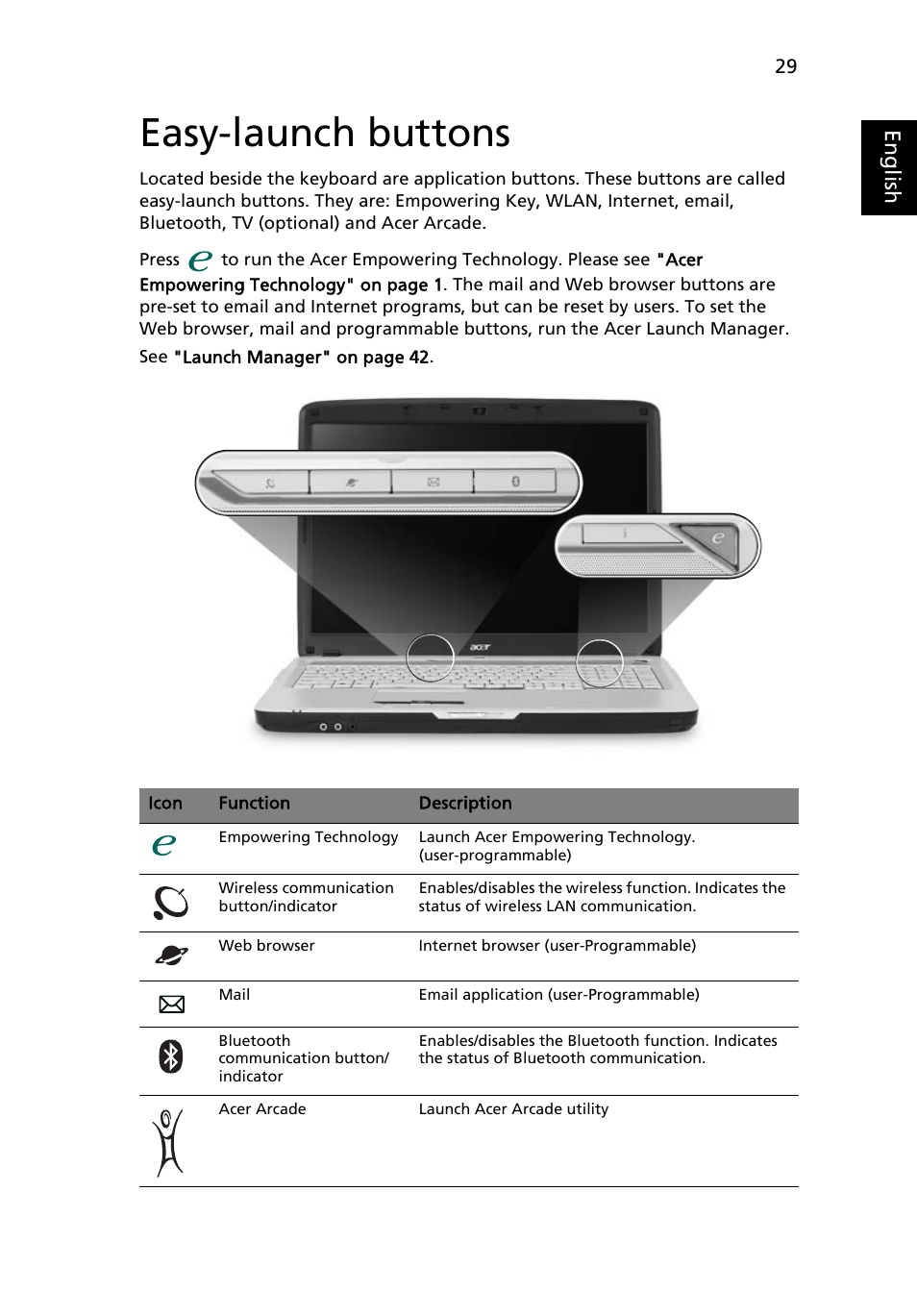 Easy-launch buttons, Eng lis h | Acer Aspire 7720G User Manual | Page 49 /  123