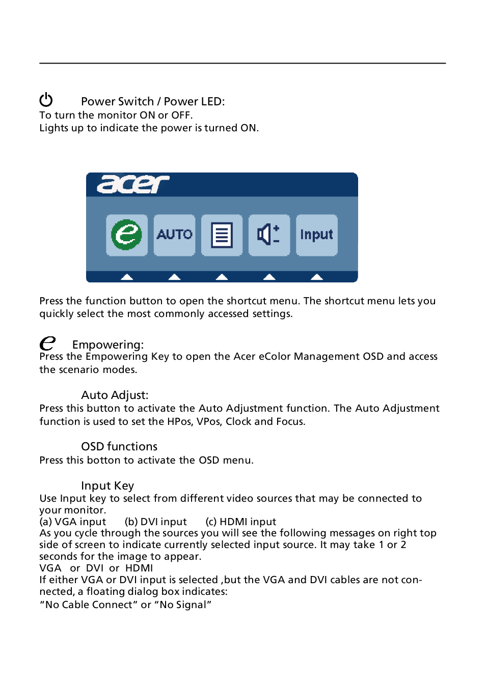 User controls, Using the shortcut menu | Acer GN246HL User Manual | Page 14  / 37