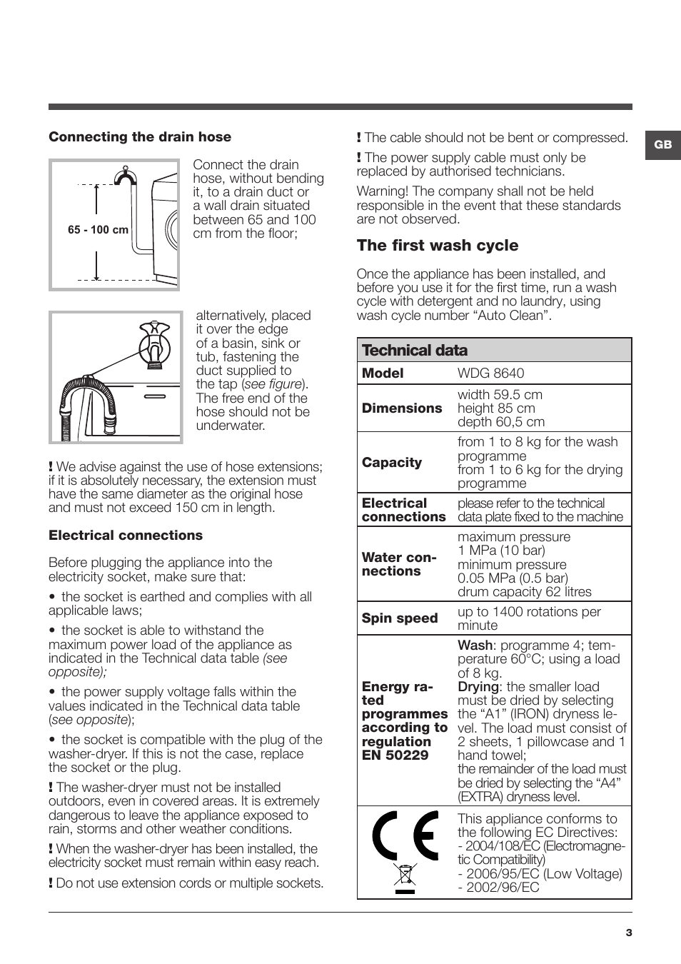 Hotpoint Ariston WDG 8640B EU User Manual | Page 3 / 84 | Original mode