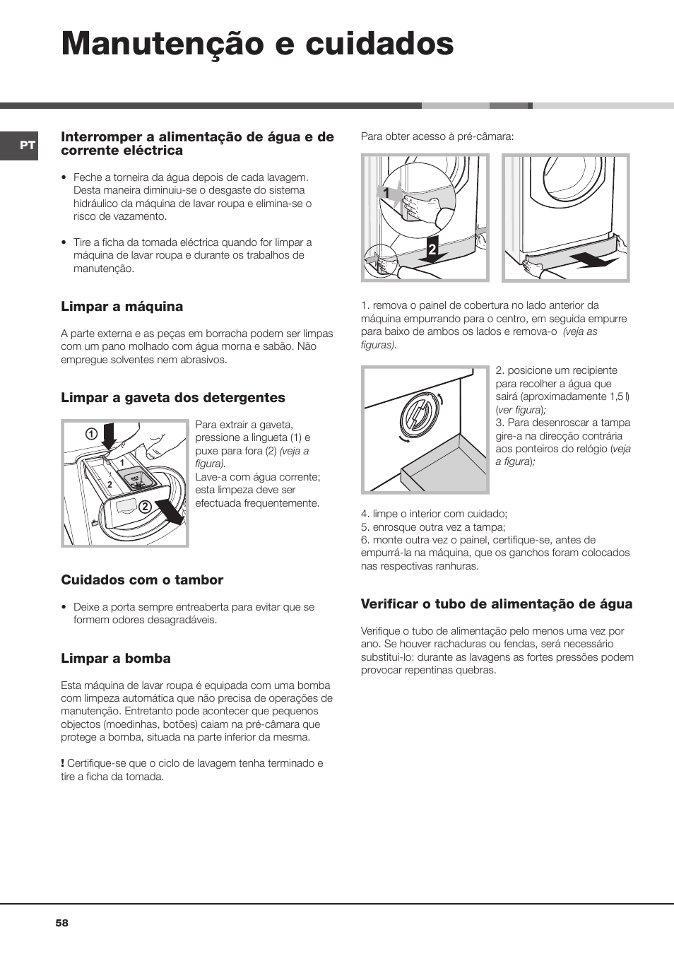 Manutenção e cuidados | Hotpoint Ariston Aqualtis AQ93F 29X User Manual |  Page 58 / 60 | Original mode