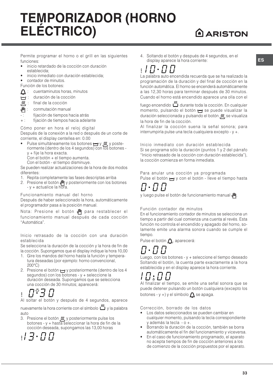 Temporizador (horno eléctrico) | Hotpoint Ariston CP9VP6 DE HA User Manual  | Page 33 / 48