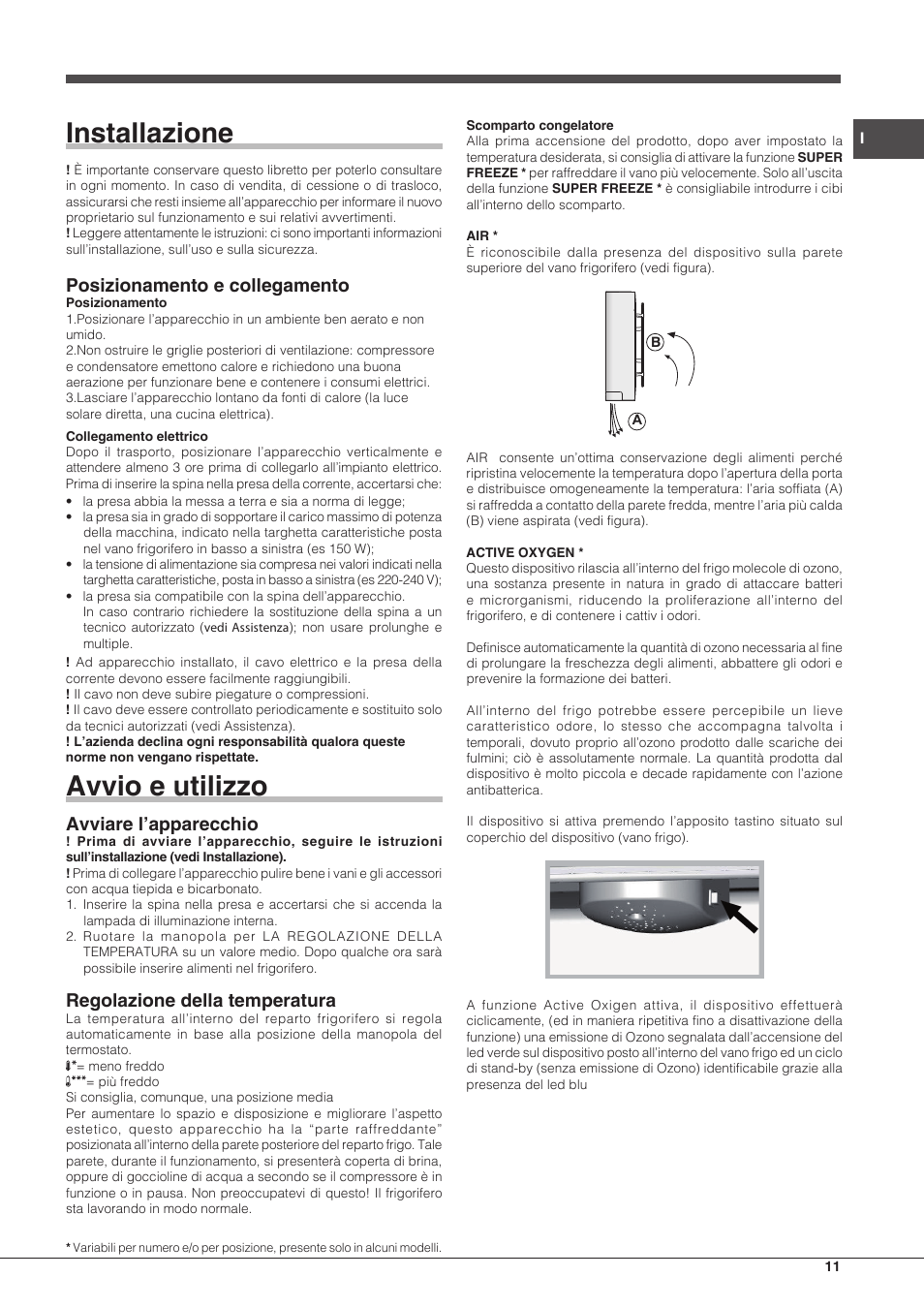 Installazione, Avvio e utilizzo, Posizionamento e collegamento | Hotpoint  Ariston Combinado BCB 33 AA User Manual | Page 11 / 48