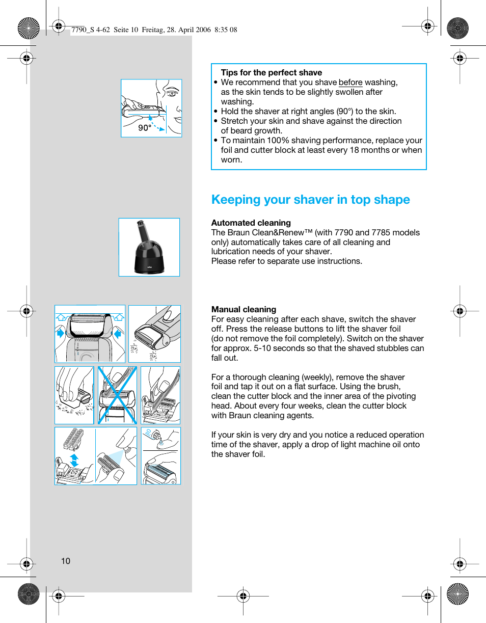 Keeping your shaver in top shape | Braun 7785 SyncroPro User Manual | Page  10 / 60