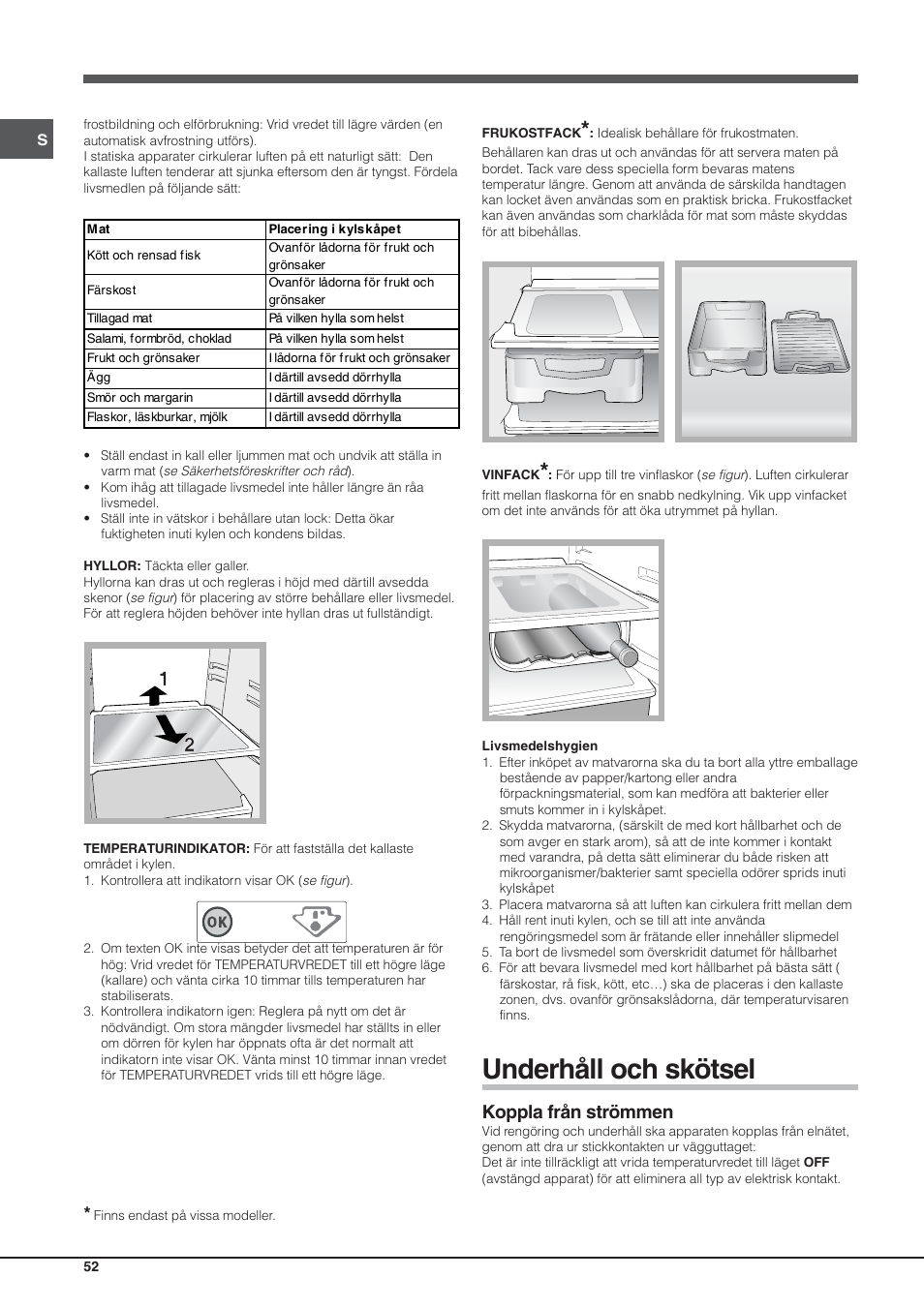 Underhåll och skötsel, Koppla från strömmen | Hotpoint Ariston Einturer SDS  1721 J-HA User Manual | Page 52 / 64 | Original mode