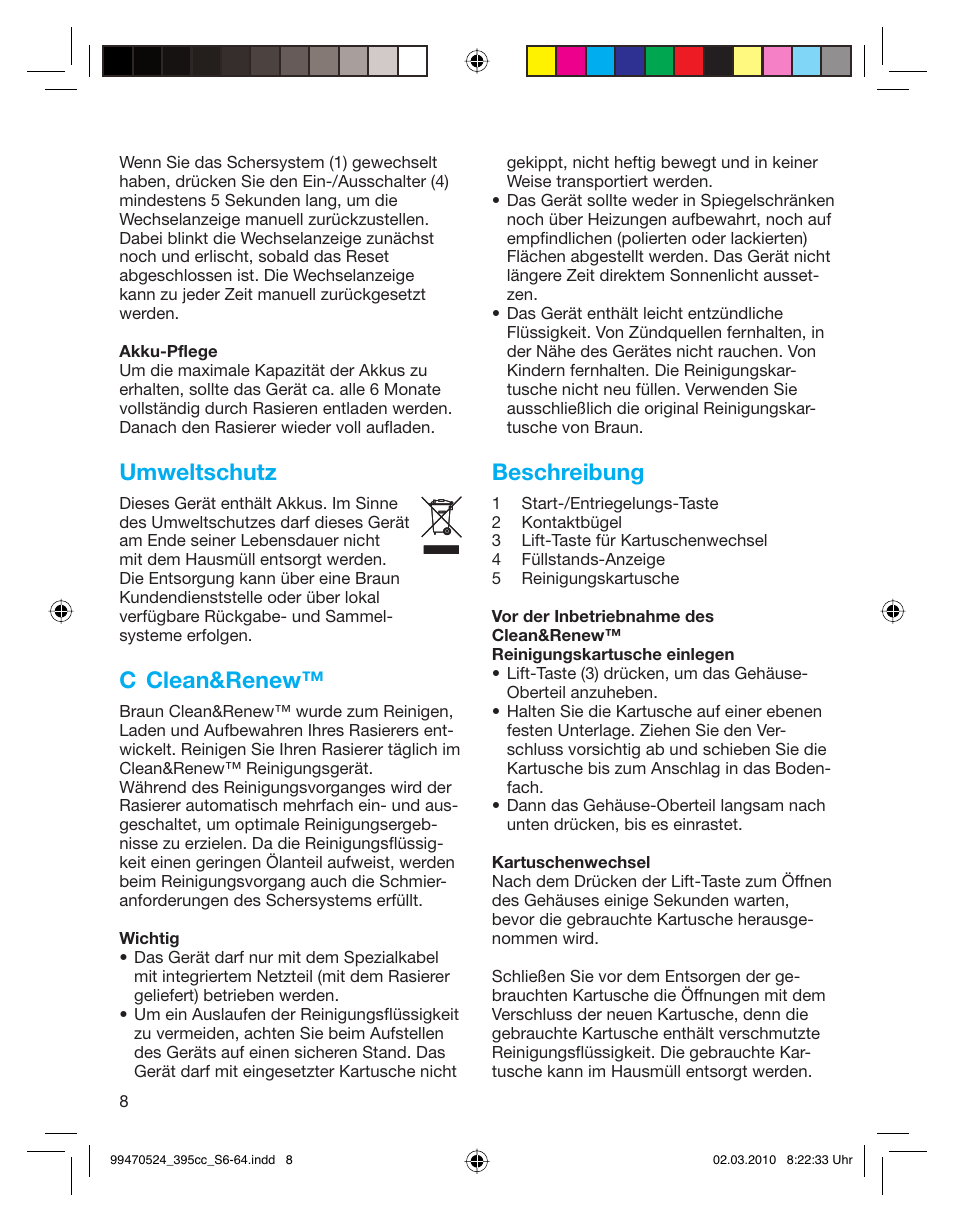 Umweltschutz, C clean&renew, Beschreibung | Braun 395cc-3 Series 3 User  Manual | Page 8 / 62