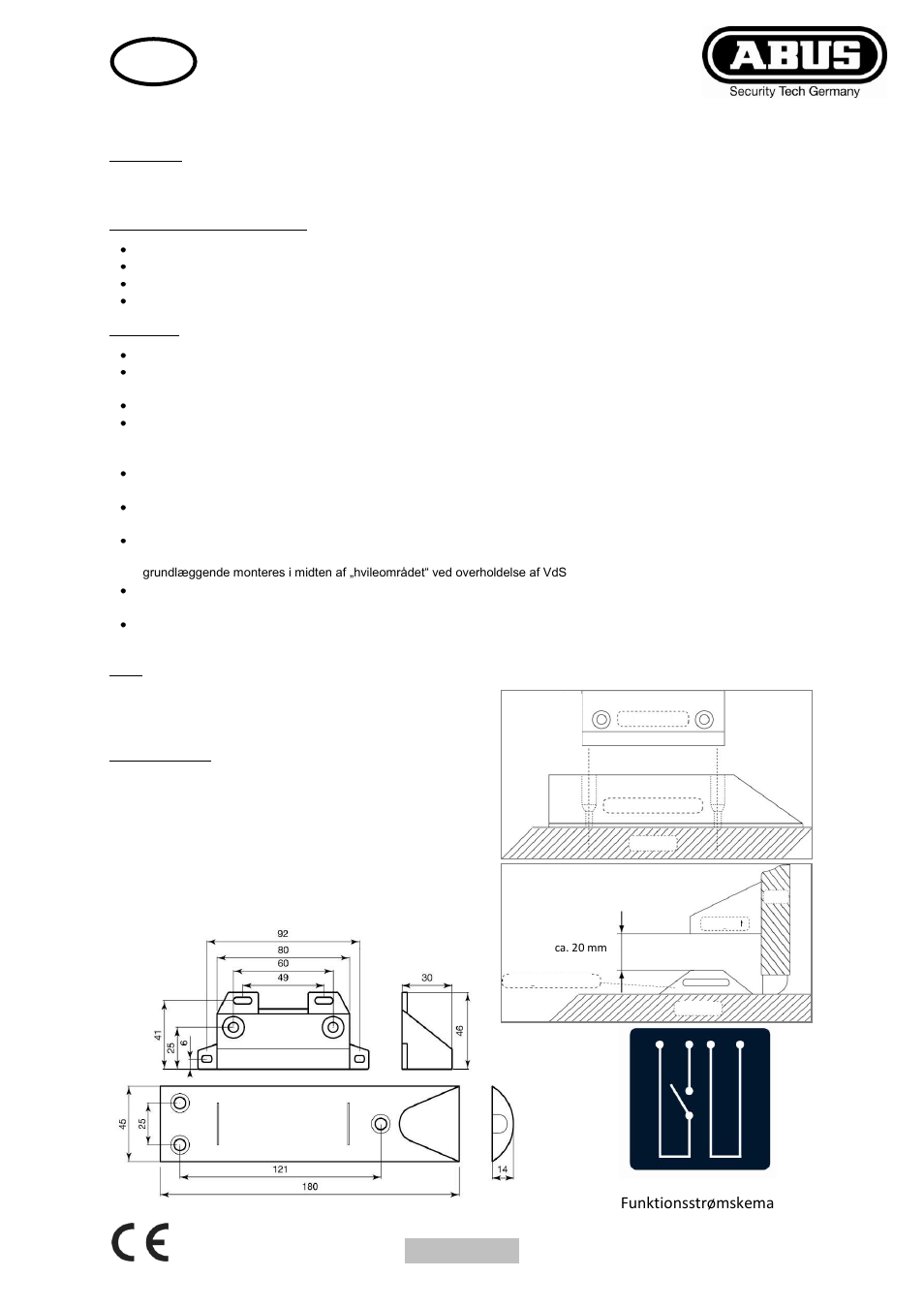 Installationsvejledning portmagnetkontakt, Funktionsstrømskema | ABUS MK4000  Door opening detector, 2m, 4-core User Manual | Page 4 / 6 | Original mode