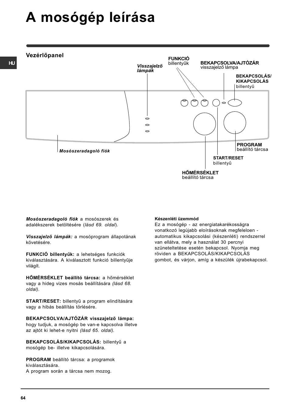 A mosógép leírása | Indesit WIN 121 User Manual | Page 64 / 72 | Original  mode
