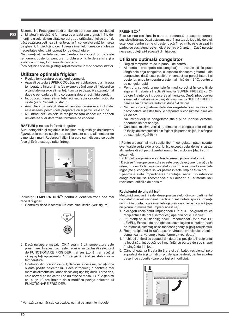 Utilizare optimală frigider, Utilizare optimală congelator | Indesit BIAA  33 F X H D User Manual | Page 50 / 52 | Original mode