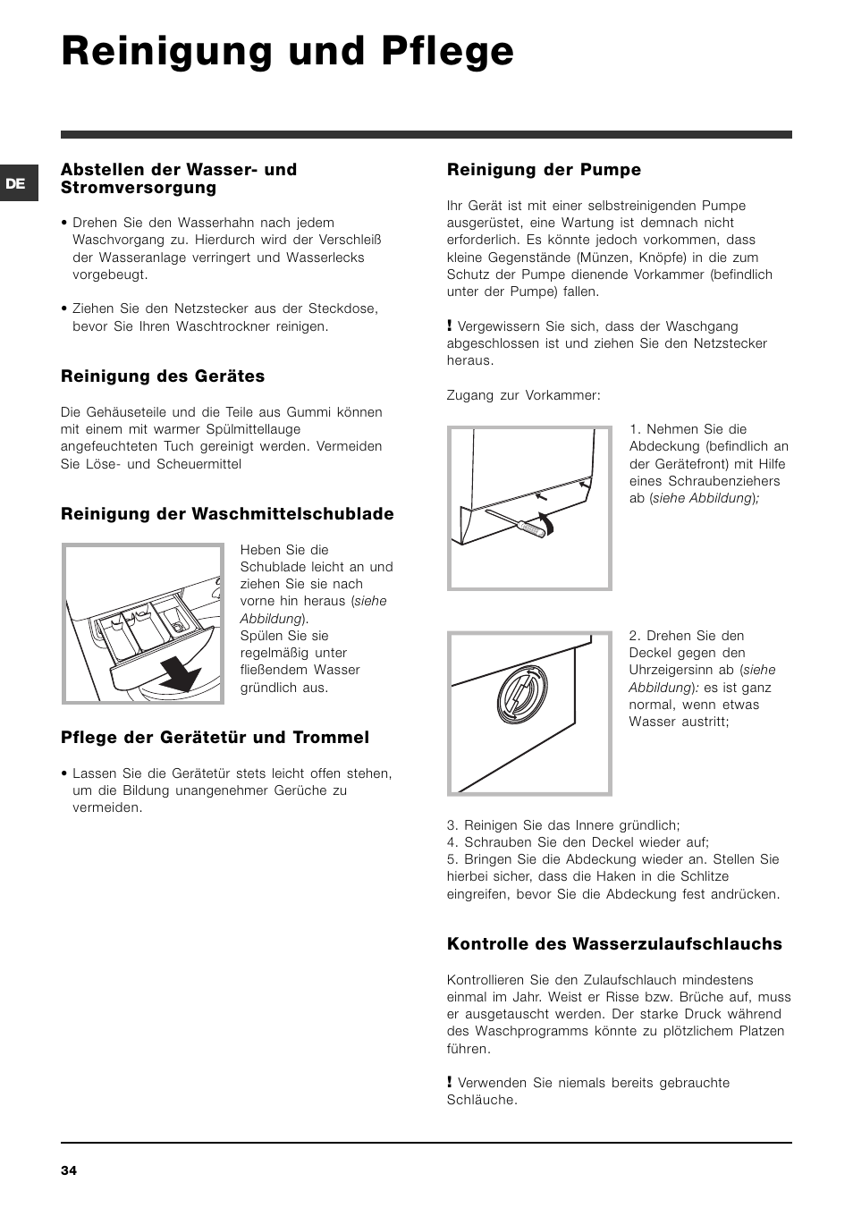 Reinigung und pflege | Indesit IWDC 71680 User Manual | Page 34 / 84 |  Original mode
