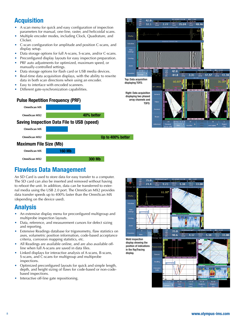 Acquisition, Flawless data management, Analysis | Atec  Panametrics-Olympus-Omniscan-MX2 User Manual | Page 8 / 12 | Original mode