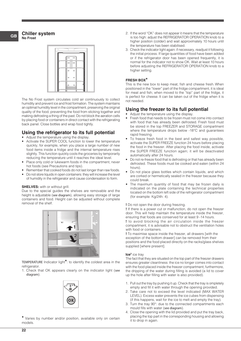 Chiller system, Using the refrigerator to its full potential, Using the  freezer to its full potential | Indesit PBAA 33 F X D User Manual | Page 22  / 52 | Original mode