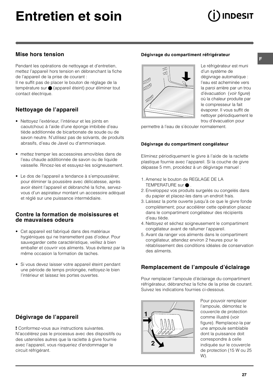 Entretien et soin | Indesit TAAN 2 X User Manual | Page 27 / 60 | Original  mode