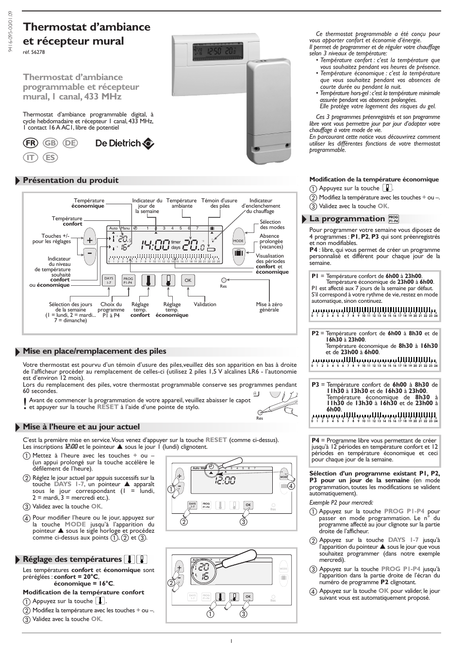 DE DIETRICH AD248 thermostat User Manual | 20 pages | Original mode