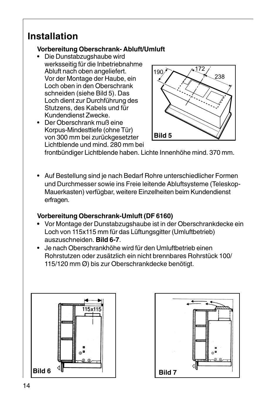 Installation | AEG COOKER HOOD DF6260-ML/1 User Manual | Page 14 / 80 |  Original mode