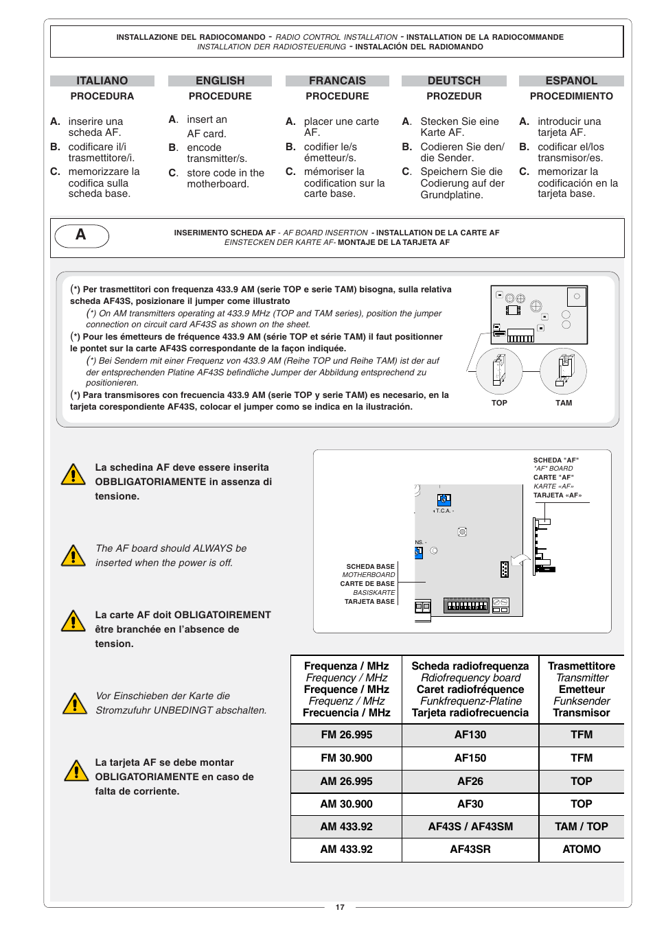 CAME G4000 User Manual | Page 17 / 24 | Original mode | Also for: Gard4T  Kit, Gard4S Kit