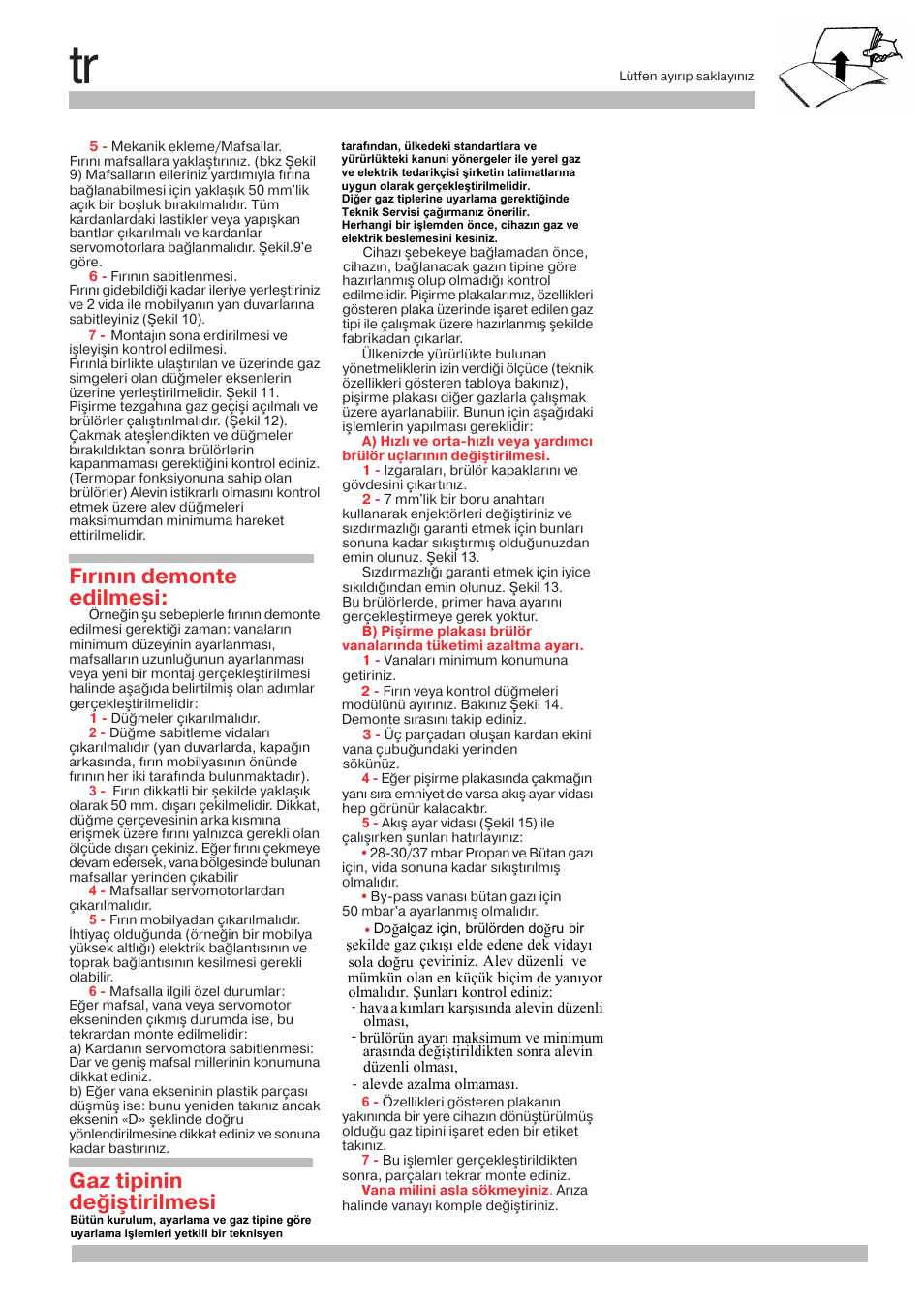 Fýrýnýn demonte edilmesi, Gaz tipinin deðiþtirilmesi | Bosch NNH615XEU Gas- Kochfeld Edelstahl 60 cm User Manual | Page 20 / 28 | Original mode