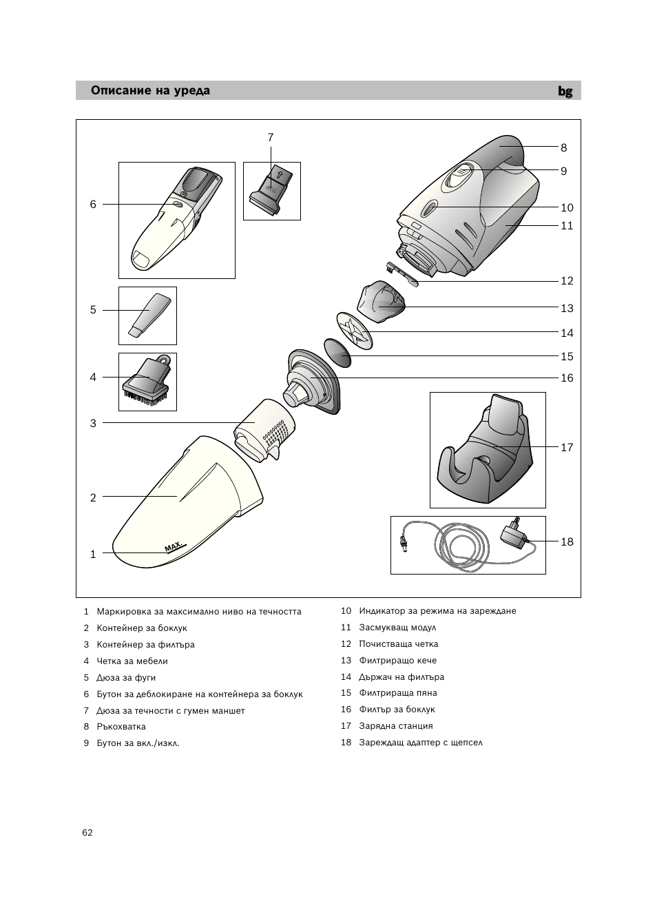 Bosch 14.4V WetDry Akkusauger mit Tisch-Wandhalter BKS4043 silber User  Manual | Page 64 / 98 | Original mode | Also for: 9.6V WetDry Akkusauger  mit Tisch-Wandhalter BKS4033 dark night, BKS4043 144V WetDry
