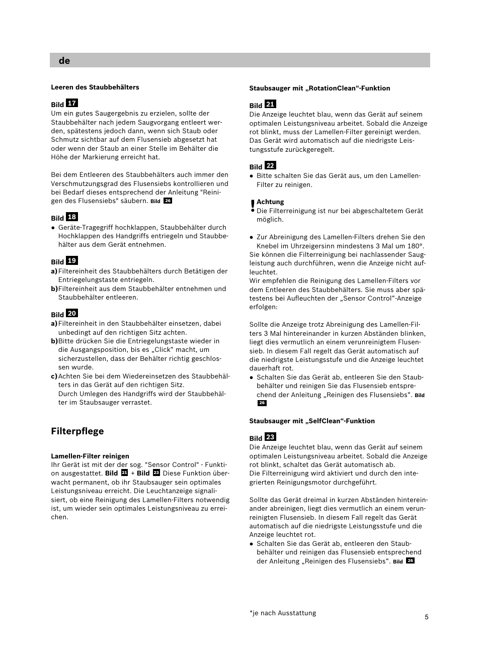 Filterpﬂege | Bosch Roxx´x HomeProfessional Beutelloser Bodenstaubsauger  BGS6PRO2 titanium User Manual | Page 5 / 117