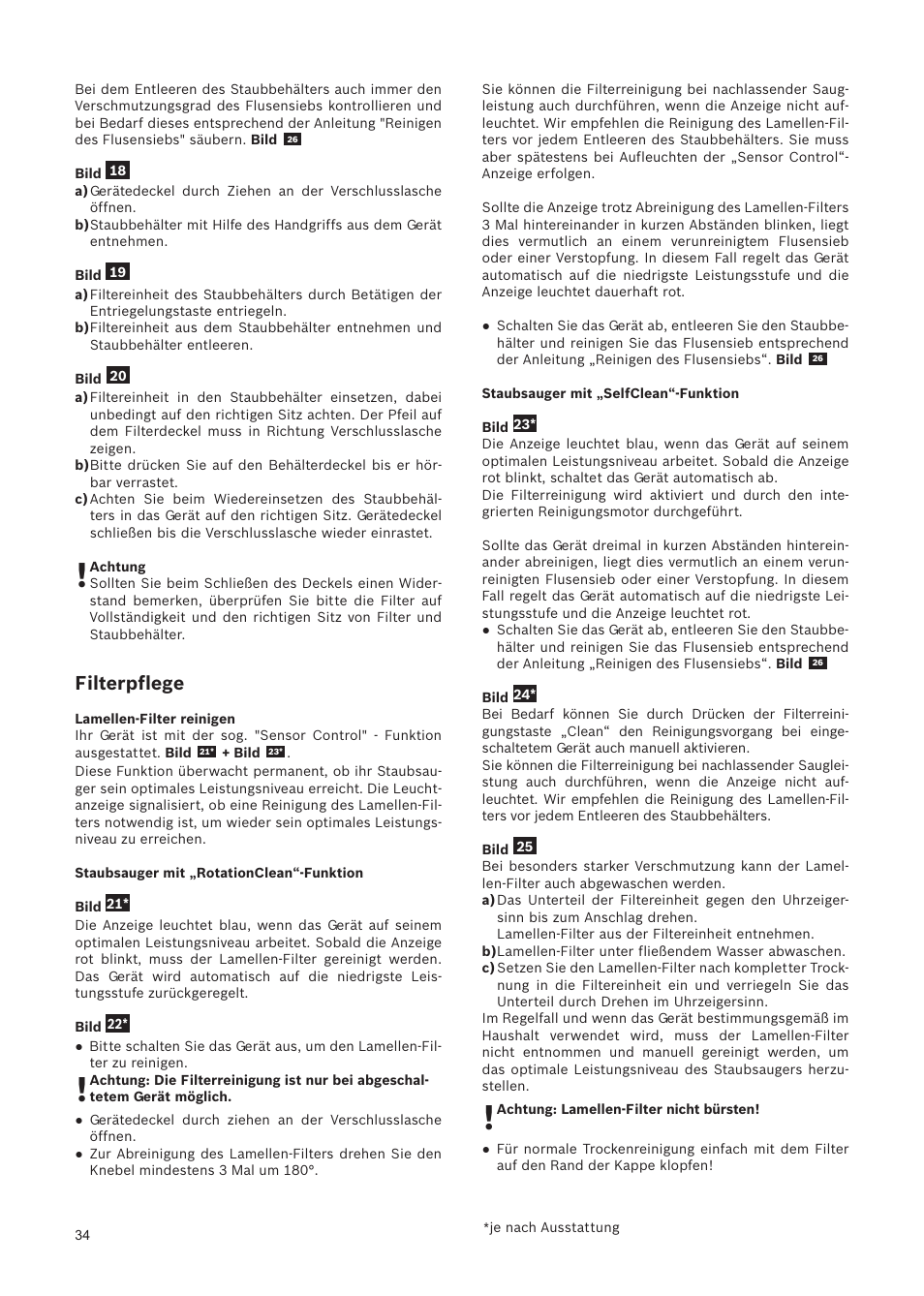 Filterpflege | Bosch Relaxxx ProSilence66 Beutelloser Bodenstaubsauger  BGS5SIL66A schwarz User Manual | Page 35 / 142