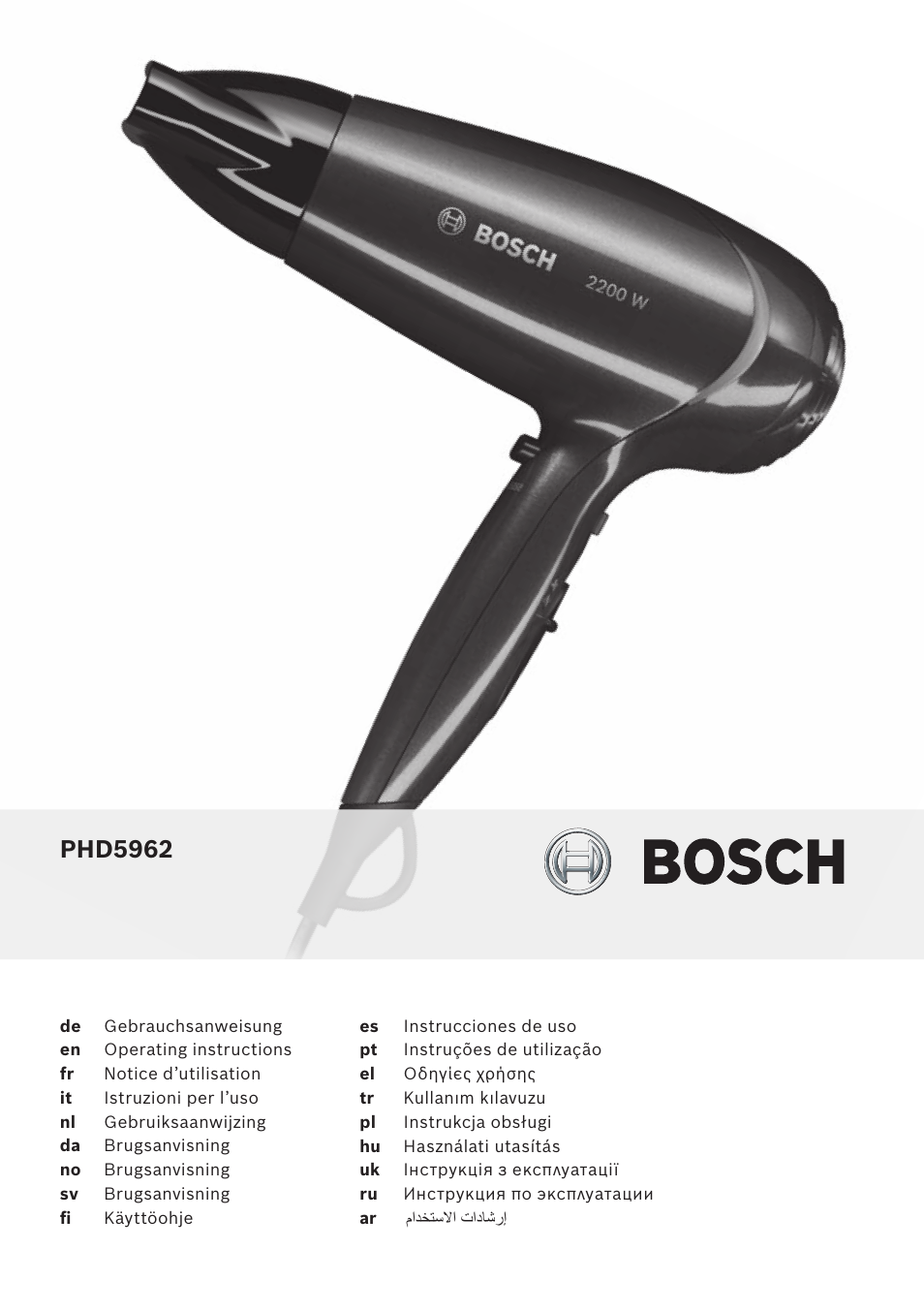 Bosch PHD5962 Haartrockner PureStyle User Manual | 93 pages | Also for: PHD5962  PureStyle, PHD5962