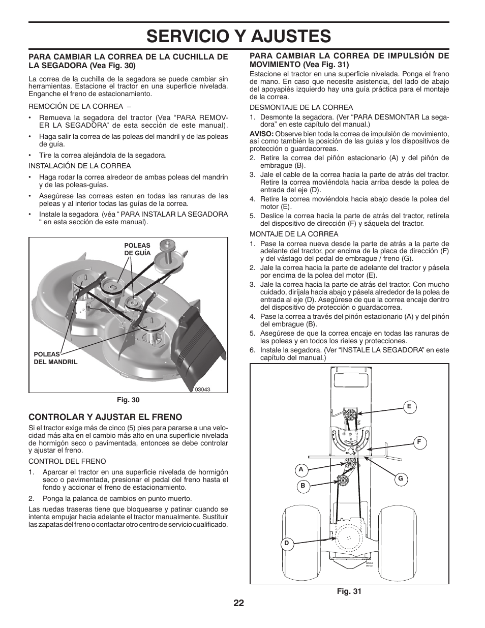 Servicio y ajustes | Poulan Pro PB175G42 LAWN TRACTOR User Manual | Page 52  / 60
