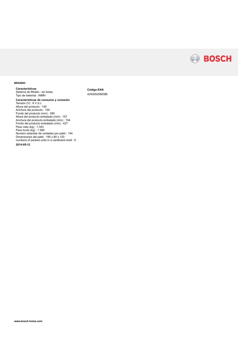 Bosch BKS4003 6V EAN 4242002568386 User Manual | Page 2 / 2