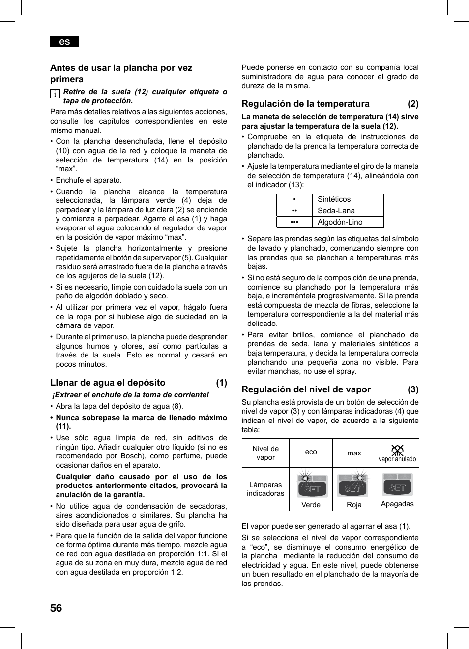 Bosch TDS1229 Centro de planchado compacto SensorSteam Ultimate EAN  4242002684598 User Manual | Page 56 / 116