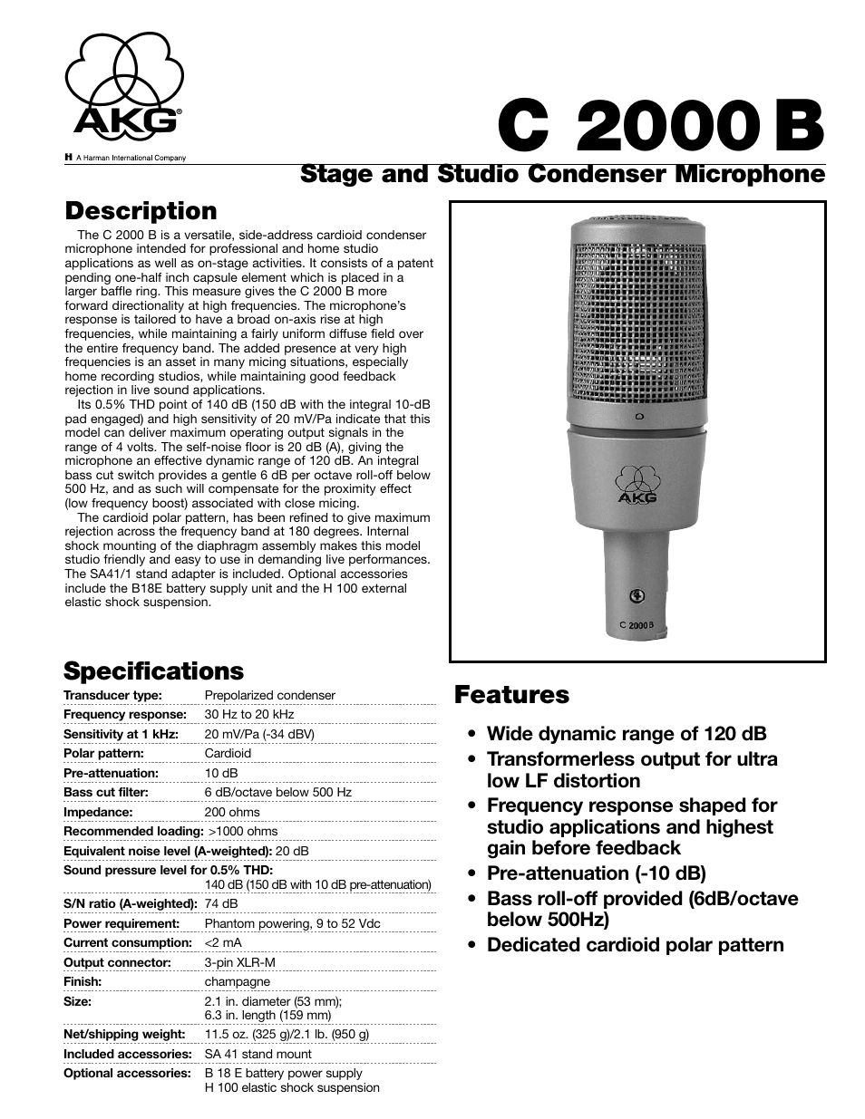 AKG Acoustics C 2000 B User Manual | 2 pages
