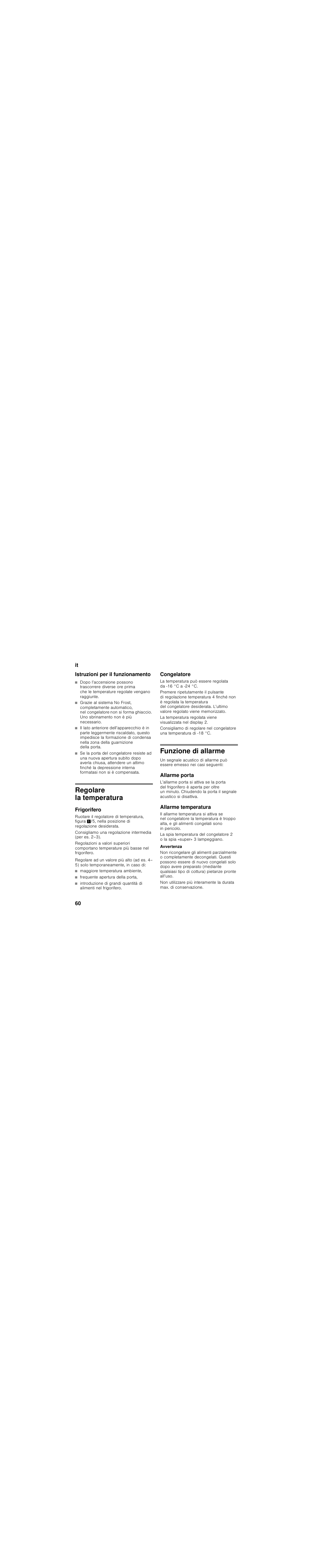 Istruzioni per il funzionamento, Regolare la temperatura, Frigorifero | Bosch  KGN36NL20 Réfrigérateur-congélateur combiné User Manual | Page 60 / 89