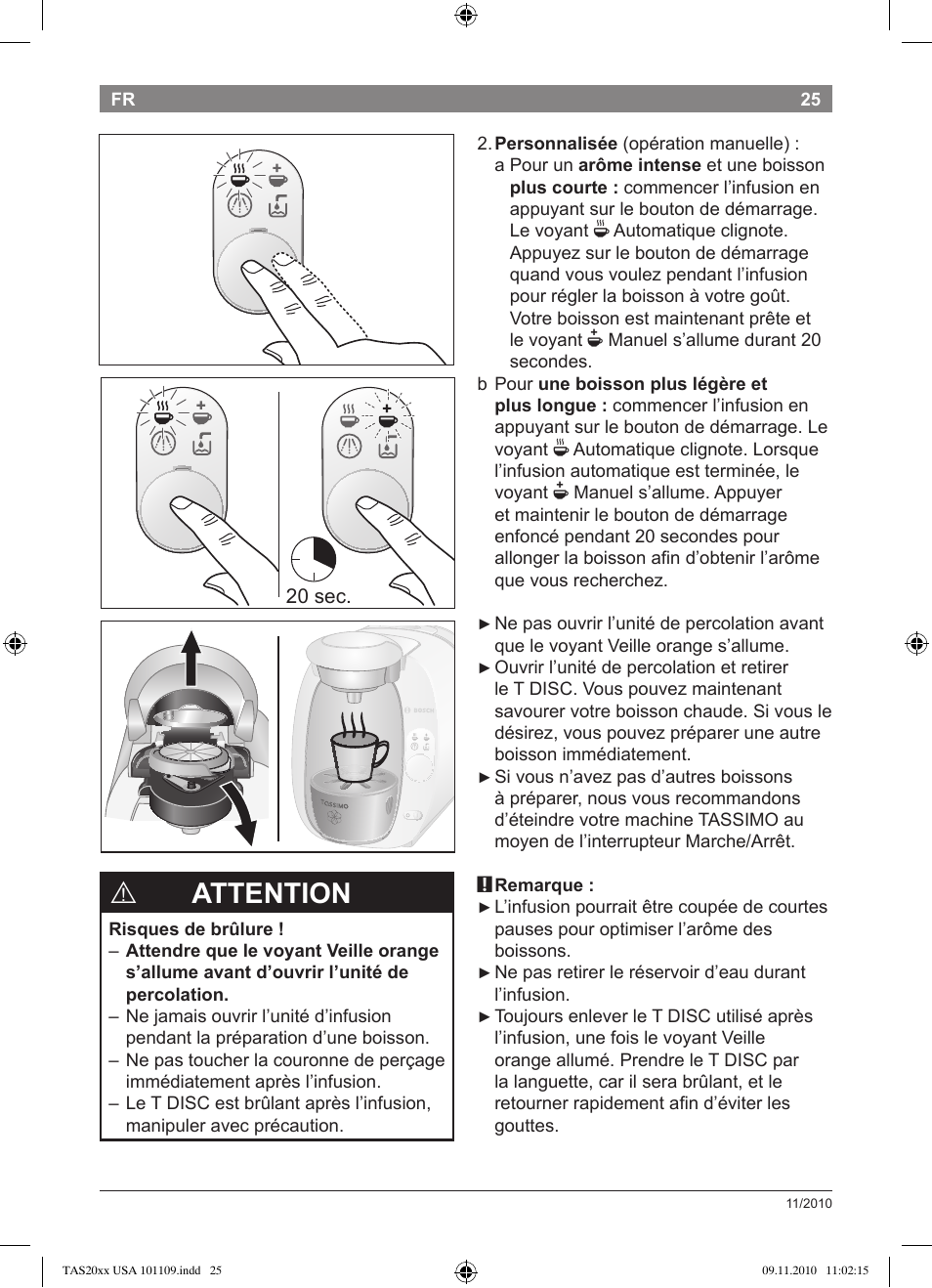 Attention | Bosch TASSIMO T20 NOIR CAFE MULTIBOISSONS TAS2002 User Manual |  Page 27 / 58 | Original mode