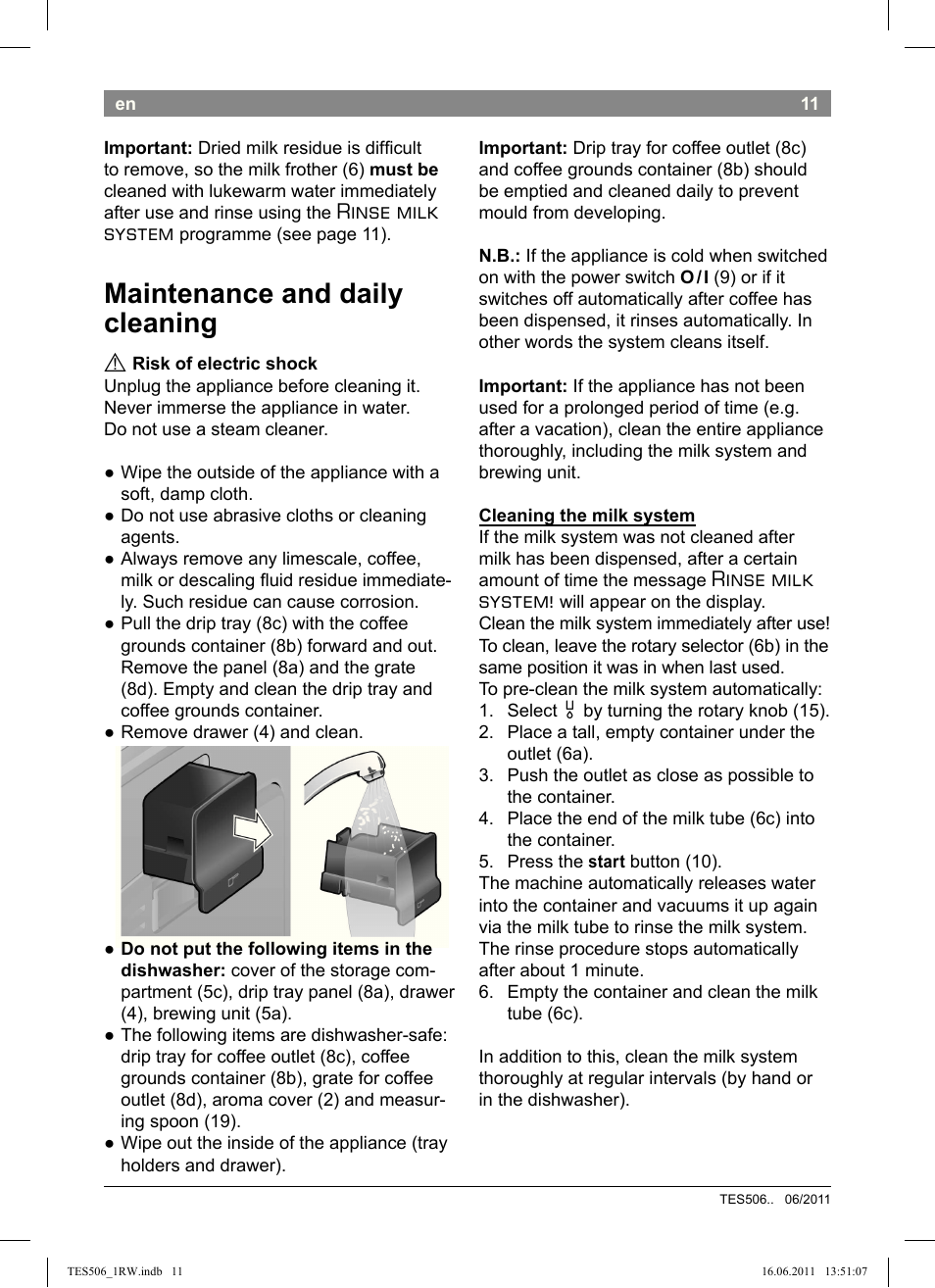 Maintenance and daily cleaning, Rinse milk system | Bosch TES50621RW  VeroCafe LattePro Machine à café Expresso automatique Titanium User Manual  | Page 15 / 124 | Original mode