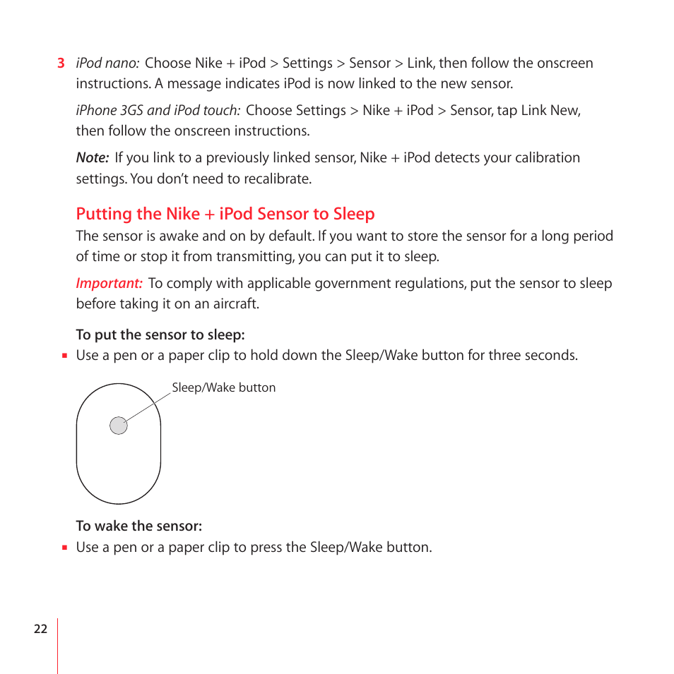 Putting the nike + ipod sensor to sleep | Apple Nike + iPod User Manual |  Page 22 / 104