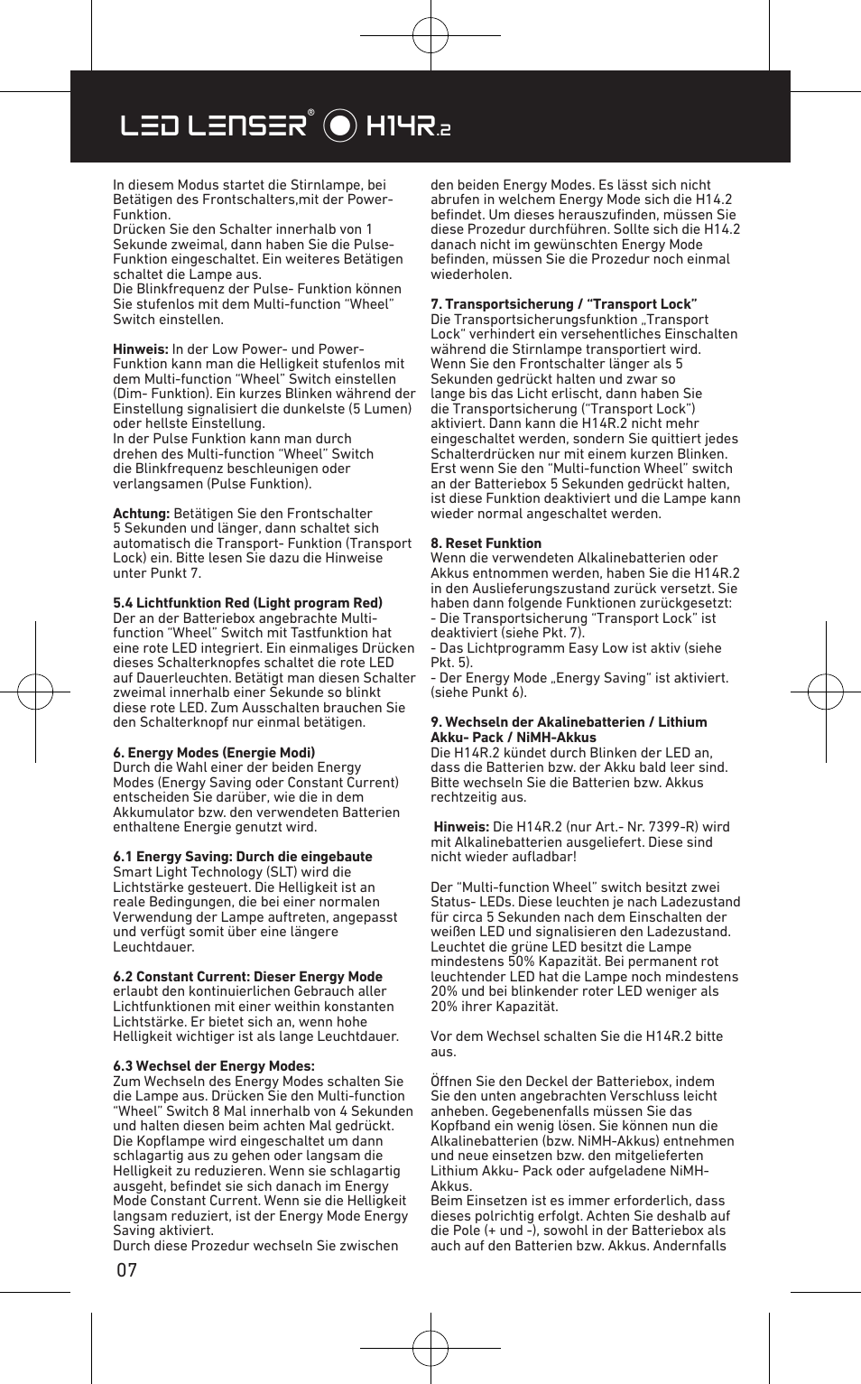 Led lenser® * h14r | LED LENSER H14R.2 User Manual | Page 8 / 53