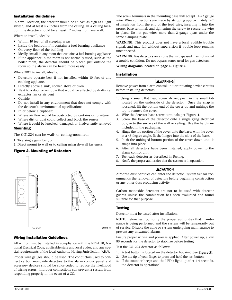 System Sensor CO1224 User Manual | Page 2 / 4