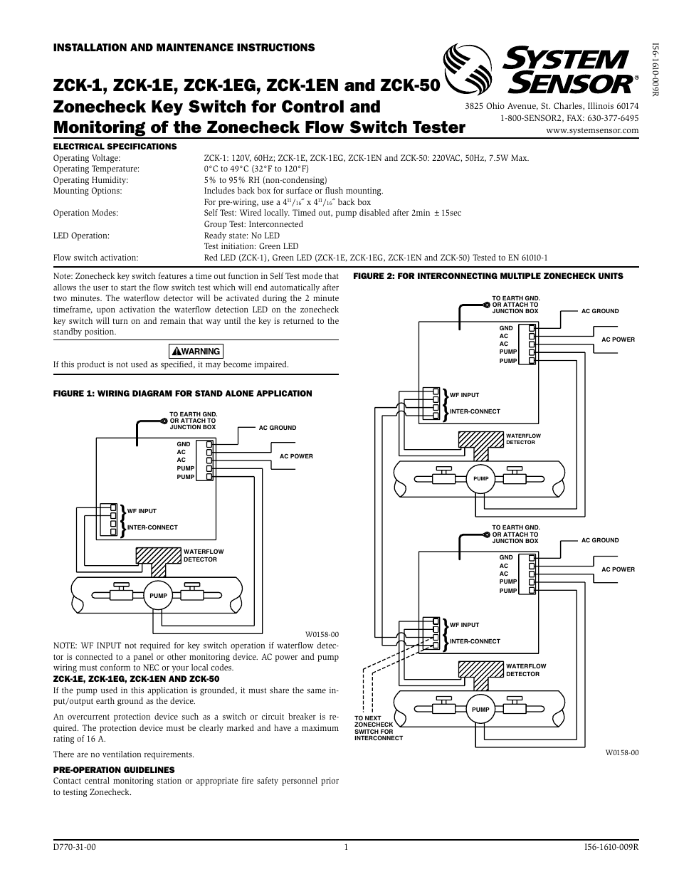 System Sensor Zck 1 User Manual 2 Pages