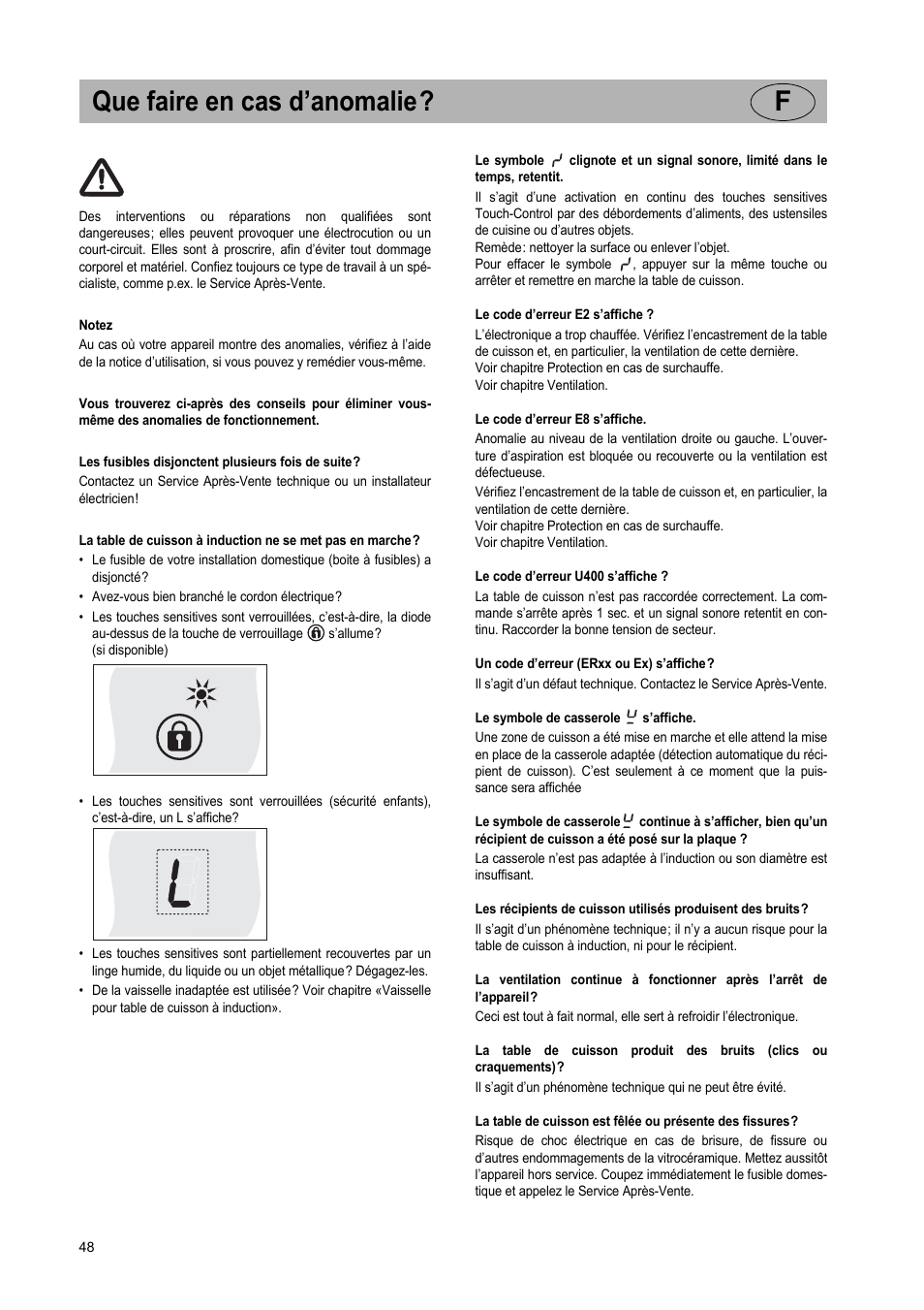 Que faire en cas d'anomalie? f | Teka IR 950 User Manual | Page 48 / 120