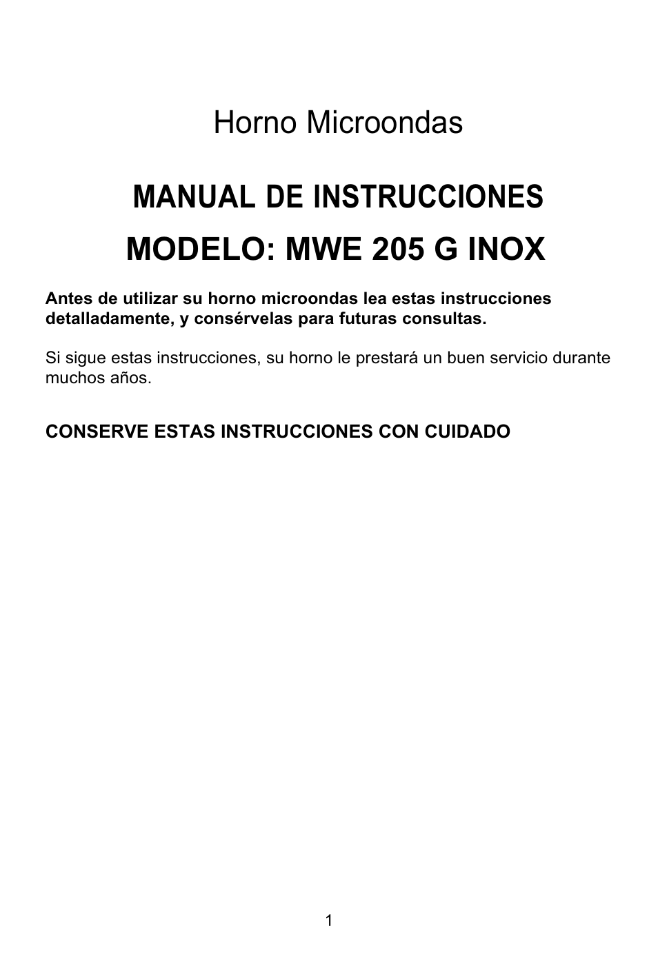 Modelo: mwe 205 g inox, Horno microondas, Manual de instrucciones | Teka  MWE 205 G User Manual | Page 2 / 44
