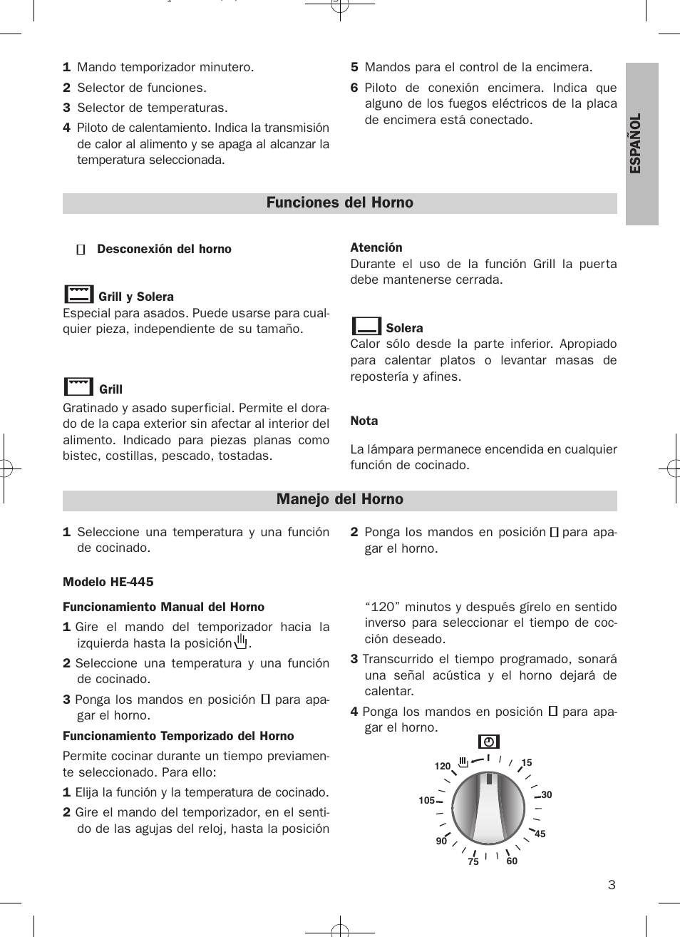 Funciones del horno, Manejo del horno | Teka HE 435 ME User Manual | Page 3  / 12 | Original mode