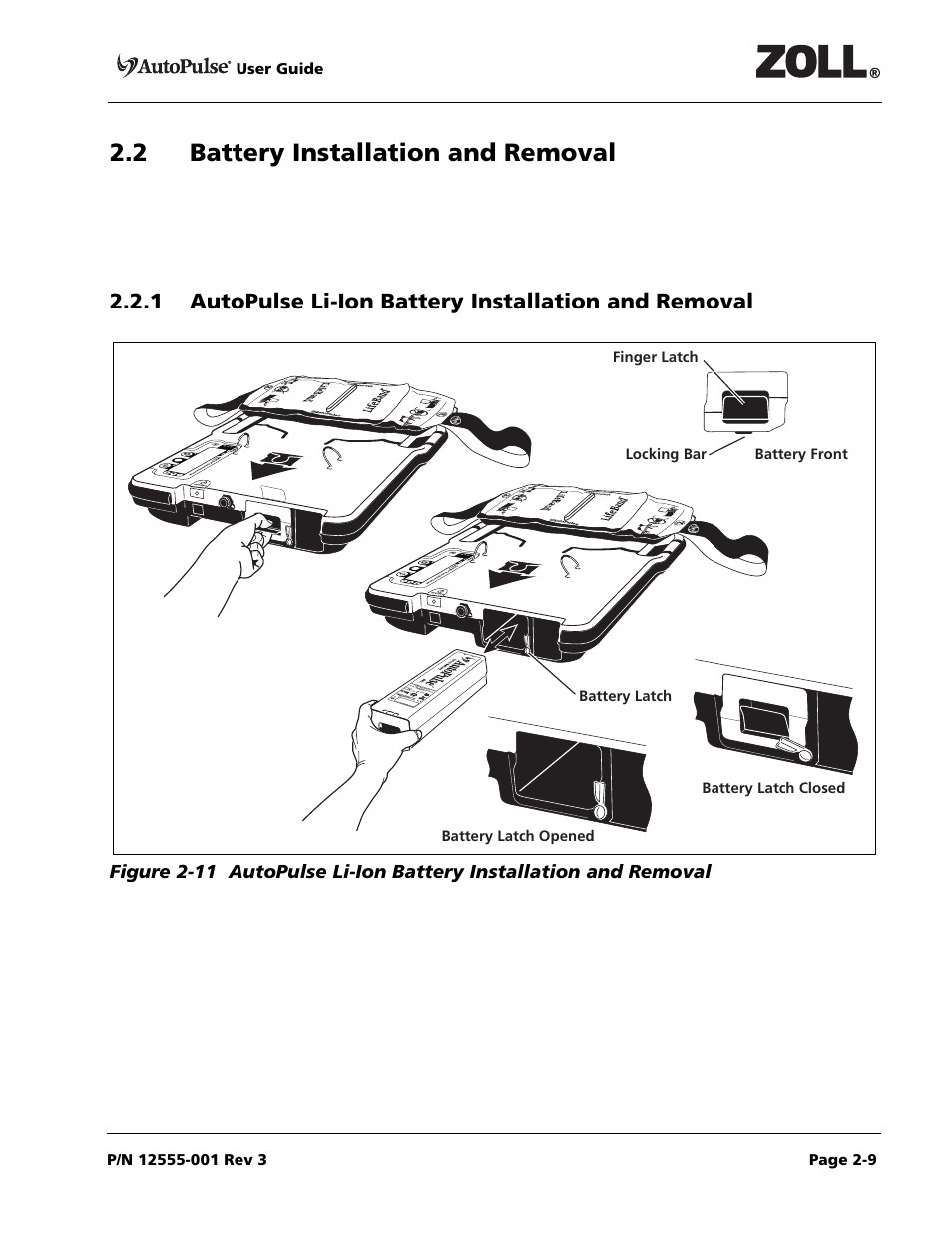 2 battery installation and removal | ZOLL AutoPulse 100 User Manual | Page  33 / 90