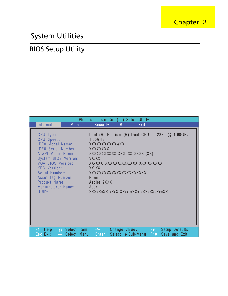System utilities, Bios setup utility, Chapter 2 | Acer 2920 User Manual |  Page 49 / 170
