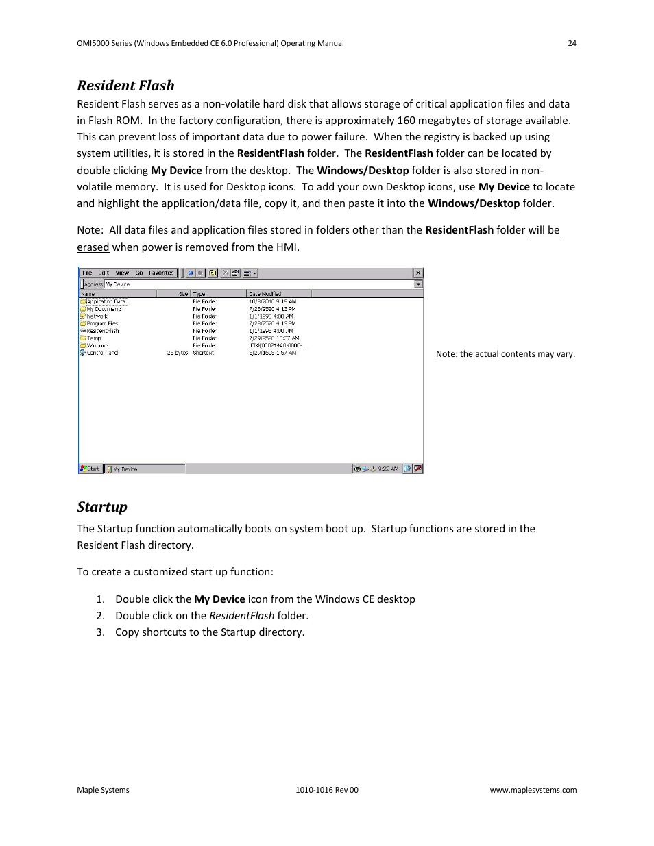 Resident flash, Startup | Maple Systems Windows CE Embedded 6.0  Professional Edition User Manual | Page 28 / 40
