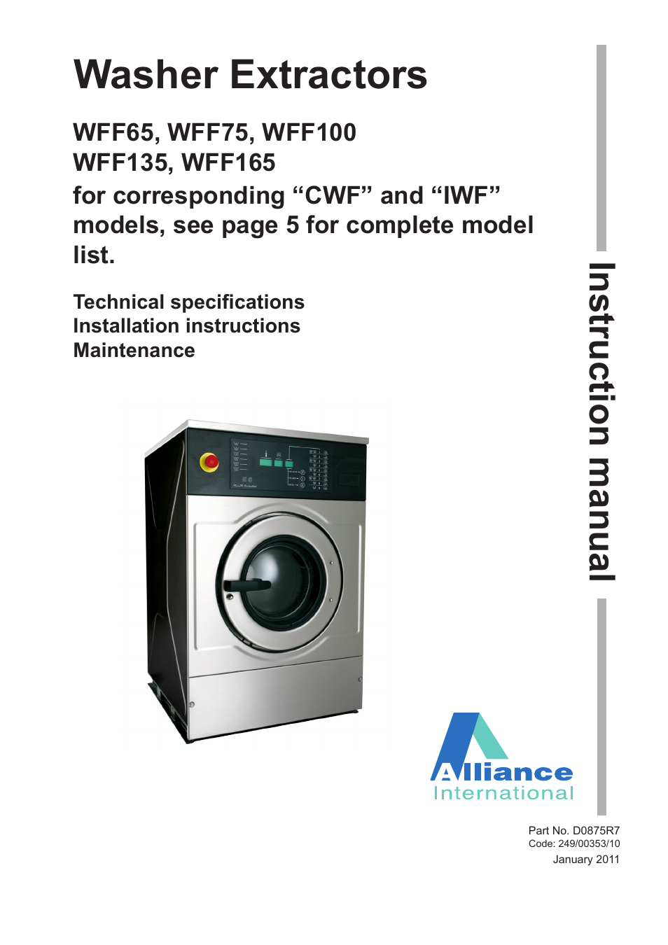 Alliance Laundry Systems WFF135 User Manual | 51 pages | Also for: WFF75,  WFF165, WFF100, WFF65