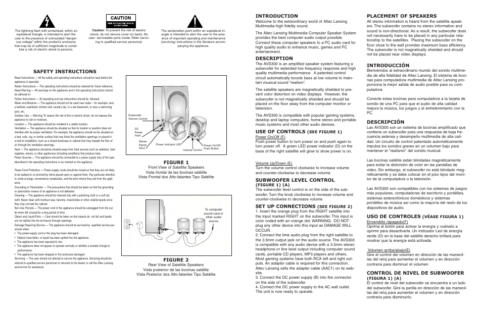 Safety instructions, Figure 1, Figure 2 | Altec Lansing AVS300 User Manual  | Page 2 / 3 | Original mode