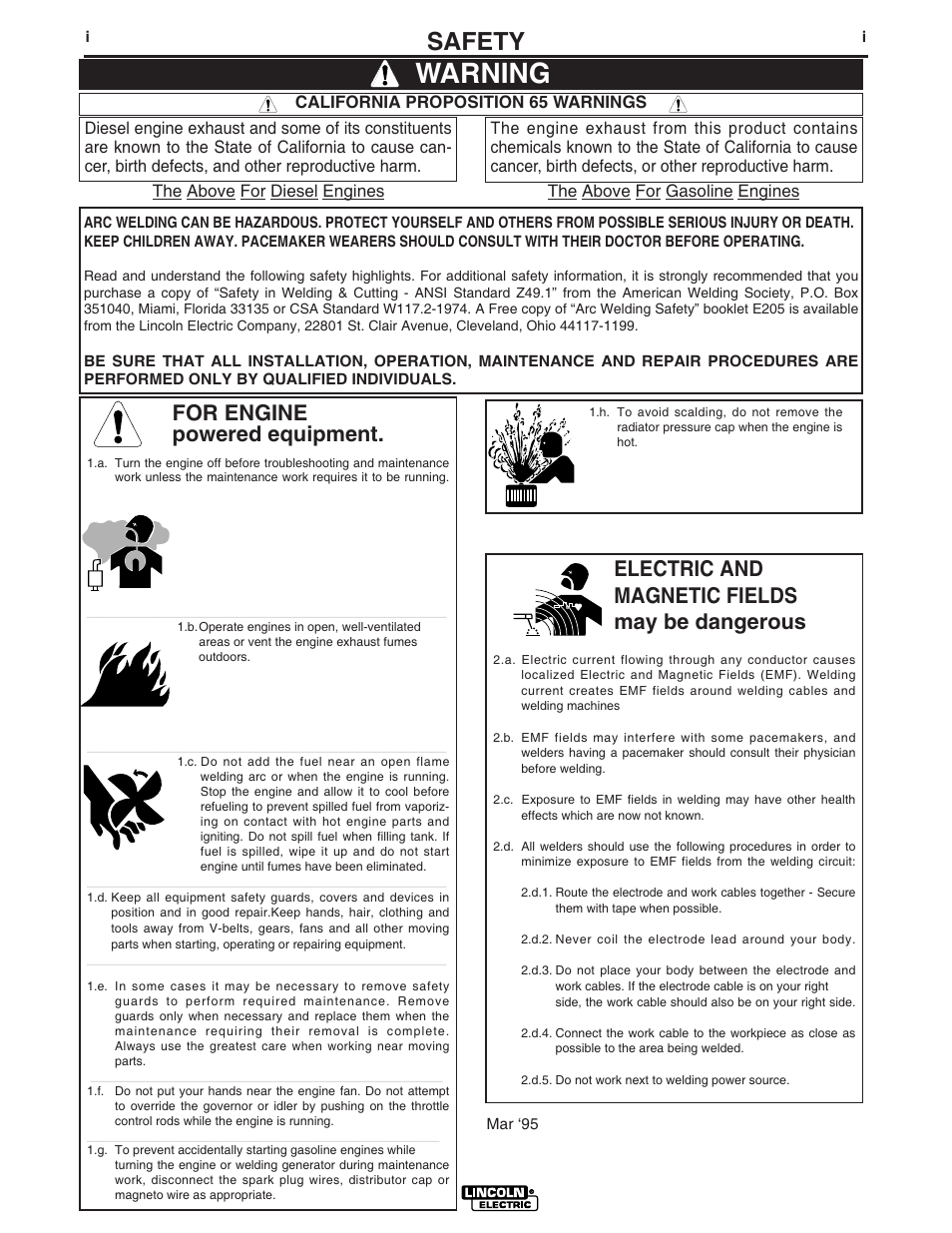 Warning Safety For Engine Powered Equipment Lincoln Electric Im794 Sp 170t User Manual Page 2 36 Original Mode