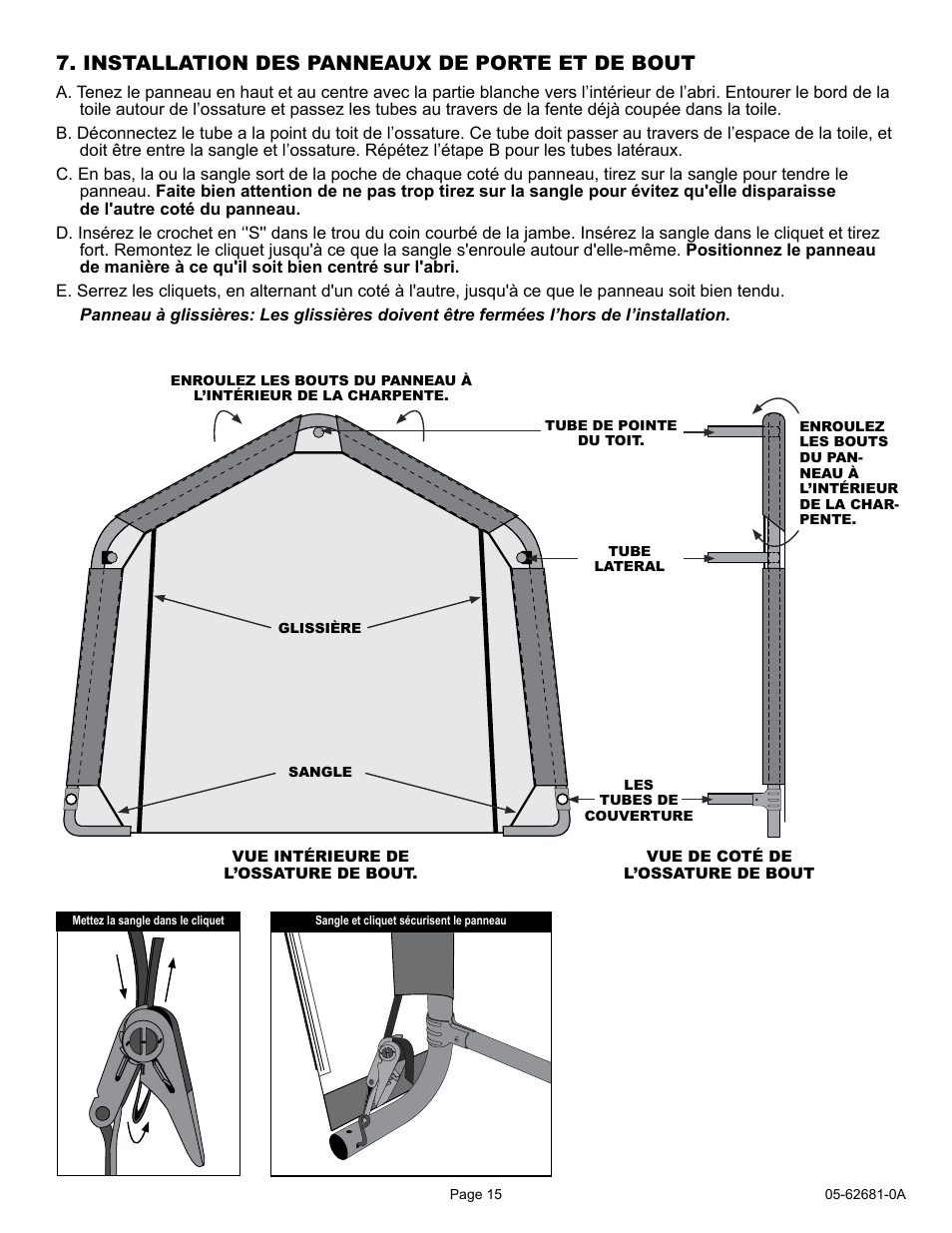 Installation des panneaux de porte et de bout | ShelterLogic 62681 10 x 15  x 8 AutoShelter 1015 User Manual | Page 15 / 24 | Original mode