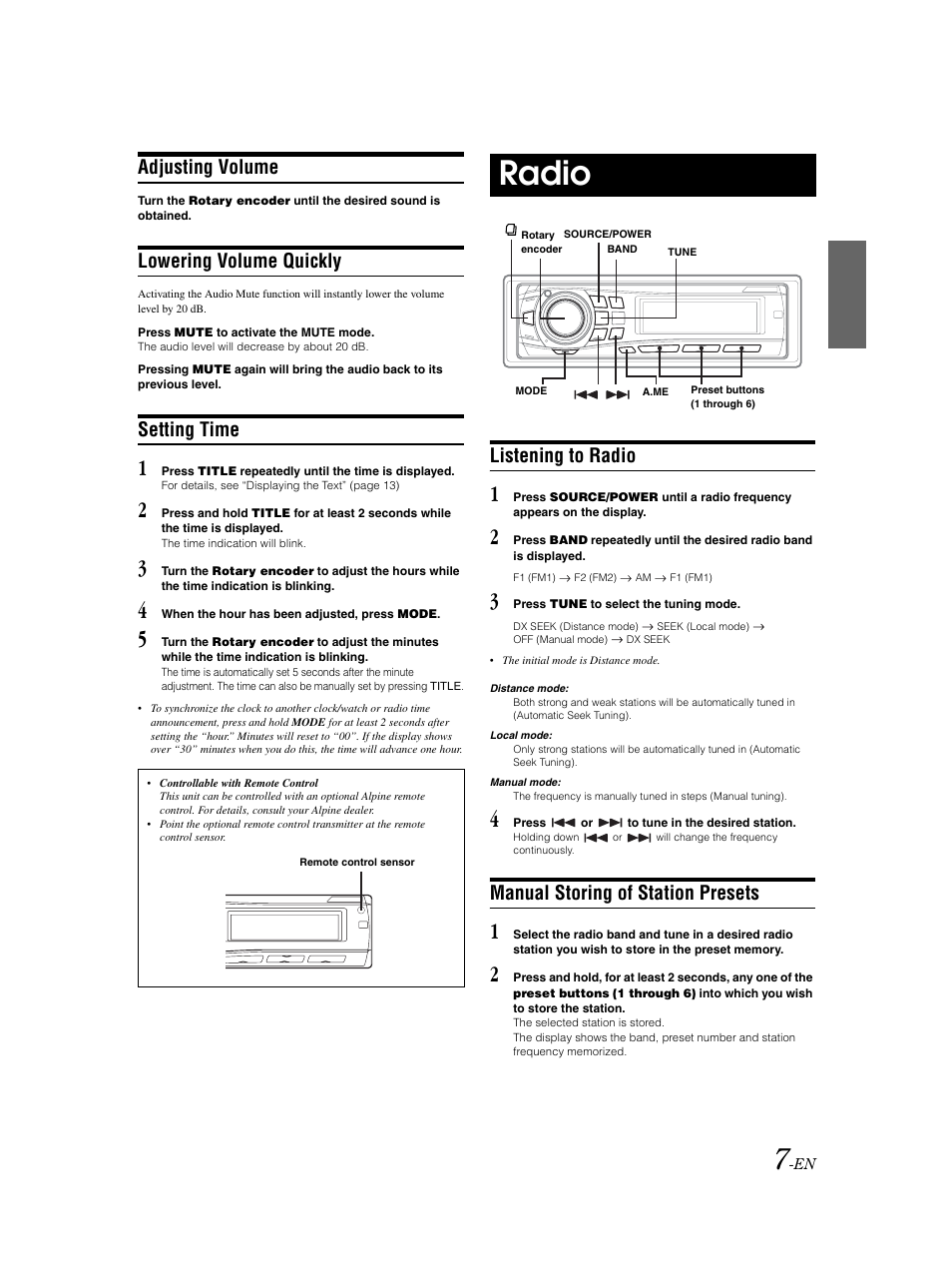 Clock set, Volume / mute, Radio operation | Alpine CDE-9852 User Manual |  Page 8 / 29 | Original mode